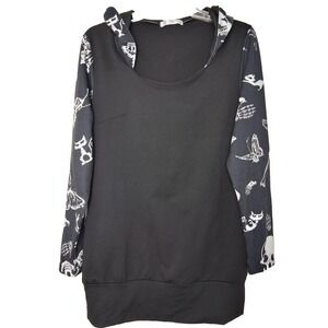 Gothic Punk Halloween Hoodie Sweatshirt Size XL Skulls Butterflies Cat Skeletons